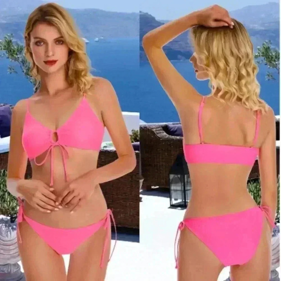 Halter V Neck Two Pieces Bikini - Picture 3 of 5